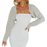 DERMEARNE Women's Knitted Ultra Short Sweater Cardigan Solid Color Long Sleeve Loose Crop Top Knitwear Jacket Coat E-Girls Streetwear