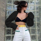 DERMEARNE Women's Knitted Ultra Short Sweater Cardigan Solid Color Long Sleeve Loose Crop Top Knitwear Jacket Coat E-Girls Streetwear