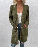 DERMEARNE Women's Lazy Style Cardigan Autumn Winter Latest 2025 Long Sleeve Button Pocket Front Cable Knit Jacket Coat Open Front Top