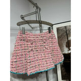 DERMEARNE Women's Pink Turn Down Collar High Quality Tweed Long Sleeve Feather Jacket Tops and Skirt Sets 2025 for Office Ladies