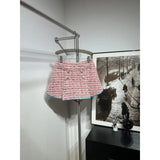 DERMEARNE Women's Pink Turn Down Collar High Quality Tweed Long Sleeve Feather Jacket Tops and Skirt Sets 2025 for Office Ladies