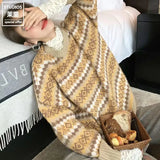 DERMEARNE Women's Pullover Stripe Patchwork Knit Autumn and Winter New Vintage young style Round Neck Long Sleeve Loose Relaxed Sweater