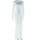 DERMEARNE Women's Ruffles White Long Dresses Party Club Off Shoulder Sexy White Maxi Sleeveless Cocktail Curvy Bandage Dress Evening New