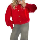 DERMEARNE Women s Solid Color Cardigan Fuzzy Long Sleeve Button Down Sweater Soft Knit Tops Outerwear