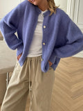 DERMEARNE Women s Solid Color Cardigan Fuzzy Long Sleeve Button Down Sweater Soft Knit Tops Outerwear
