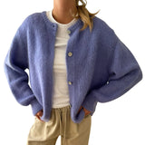 DERMEARNE Women s Solid Color Cardigan Fuzzy Long Sleeve Button Down Sweater Soft Knit Tops Outerwear