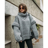 DERMEARNE Women's Solid Color Knitted Sweater 2024 Autumn Winter Pullover Sweater Women's Casual Long Sleeve Turtleneck Loose Sweater Top