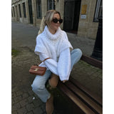 DERMEARNE Women's Solid Color Knitted Sweater 2024 Autumn Winter Pullover Sweater Women's Casual Long Sleeve Turtleneck Loose Sweater Top