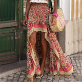 DERMEARNE Women's Summer New Cotton Floral Print Irregular A Line Skirt Half Skirt Chain Skirt