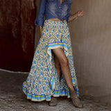 DERMEARNE Women's Summer New Cotton Floral Print Irregular A Line Skirt Half Skirt Chain Skirt