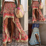 DERMEARNE Women's Summer New Cotton Floral Print Irregular A Line Skirt Half Skirt Chain Skirt