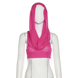 DERMEARNE Women's Summer New Hooded Sleeveless Open Navel Knitted Tops Fashion Streetwear Solid Color Sweater Pullovers Short T Shirts