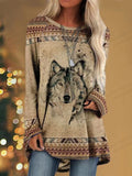 DERMEARNE Women's T Shirt Wolf 3d Print T-shirt Women Fashion Animal T-shirts Casual Long Sleeve Tops Tees Vintage Tshirt Loose Tees Owl