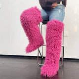 DERMEARNE Womens Faux Mongolian Thigh Highs Faux Fur Boots Winter Warm With Fur Inside