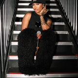 DERMEARNE Womens Faux Mongolian Thigh Highs Faux Fur Boots Winter Warm With Fur Inside