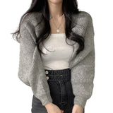 DERMEARNE Womens Knit Shrug Long Sleeve Cropped Boleros Cardigan Sweater Short Shawl Top