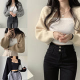 DERMEARNE Womens Knit Shrug Long Sleeve Cropped Boleros Cardigan Sweater Short Shawl Top