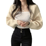 DERMEARNE Womens Knit Shrug Long Sleeve Cropped Boleros Cardigan Sweater Short Shawl Top