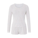 DERMEARNE Womens Ribbed Knit Pajama Sets Y2K Floral Print Long Sleeve Top and Shorts Matching Lounge Set PJ Set 2 Piece Outfits Sleepwear