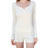 DERMEARNE Womens Ribbed Knit Pajama Sets Y2K Floral Print Long Sleeve Top and Shorts Matching Lounge Set PJ Set 2 Piece Outfits Sleepwear