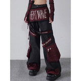 DERMEARNE Y2K American Trend Hip-Hop Gothic Embroidery Patchwork Jeans Women Street Harajuku Casual Loose Straight Wide-leg Unisex  Pants