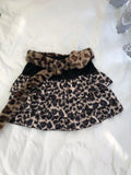 DERMEARNE Y2K American wasteland style retro hottie leopard print irregular layered cake skirt spliced A-line ruffled low-waisted skirt