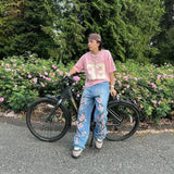 DERMEARNE Y2K Baggy Jeans Harajuku vintage cherry blossom Embroidery high quality jeans streetwear Hip Hop gothic men women wide leg jeans