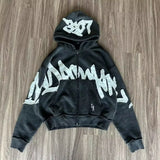 DERMEARNE Y2K Fashion New Letter Patch Cardigan Zipper Sweater Men Gothic Harajuku Vintage Hip Hop Popular Casual Sports Sweater Hoodies