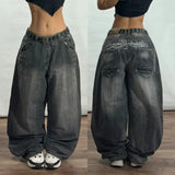 DERMEARNE Y2K Fashion New Skull Embroidered Baggy Jeans Women Streetwear Gothic Vintage Hip Hop Popular Casual High Waist Wide Leg Pants