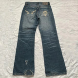 DERMEARNE Y2K Fashion New Skull Embroidered Baggy Jeans Women Streetwear Gothic Vintage Hip Hop Popular Casual High Waist Wide Leg Pants