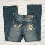 DERMEARNE Y2K Fashion New Skull Embroidered Baggy Jeans Women Streetwear Gothic Vintage Hip Hop Popular Casual High Waist Wide Leg Pants