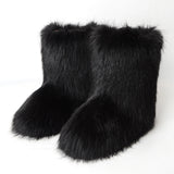 DERMEARNE Y2K Fluffy Mid-calf Boots Winter Women Fashion Snow Boots Warm Cotton Shoes