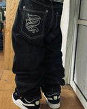 DERMEARNE Y2K Gothic Retro Miss Me Boot Cut Jeans Women's Blue Denim Embroidery Cross Pocket Hip Hop Harajuku Wide Pants Street Wear