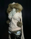 DERMEARNE Y2K Gothic Sweet Pink Zipper Sweatshirt Womens Harajuku Sexy Plush Slim Hoodie Fur Collar Coat Autumn Winter Hot Girl Clothing