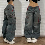 DERMEARNE Y2K Harajuku New Fashion Heavy Industry Multi-pocket Baggy Jeans Women High Street Hip Hop Pop Gothic High Waist Wide Leg Pants