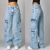 DERMEARNE Y2K Harajuku New Fashion Heavy Industry Multi-pocket Baggy Jeans Women High Street Hip Hop Pop Gothic High Waist Wide Leg Pants
