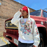 DERMEARNE Y2K Harajuku Retro Oversized Zipper Hoodie Street American Style Cross Print Hoodie Trendy Casual All-match Sweatshirt Jacket