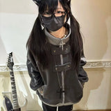 DERMEARNE Y2K Japanese Style Cute Sweet Girl Winter Warm Jacket Zip Up Vintage Classic Loose Stand Collar Plush Coats Kawaii Clothing