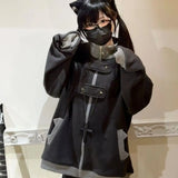 DERMEARNE Y2K Japanese Style Cute Sweet Girl Winter Warm Jacket Zip Up Vintage Classic Loose Stand Collar Plush Coats Kawaii Clothing