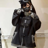 DERMEARNE Y2K Japanese Style Cute Sweet Girl Winter Warm Jacket Zip Up Vintage Classic Loose Stand Collar Plush Coats Kawaii Clothing