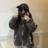 DERMEARNE Y2K Japanese Style Cute Sweet Girl Winter Warm Jacket Zip Up Vintage Classic Loose Stand Collar Plush Coats Kawaii Clothing