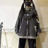 DERMEARNE Y2K Japanese Style Cute Sweet Girl Winter Warm Jacket Zip Up Vintage Classic Loose Stand Collar Plush Coats Kawaii Clothing