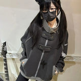 DERMEARNE Y2K Japanese Style Cute Sweet Girl Winter Warm Jacket Zip Up Vintage Classic Loose Stand Collar Plush Coats Kawaii Clothing