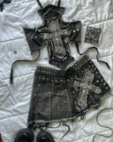 DERMEARNE Y2K Knitted Splicing Two Piece Set for Women Harajuku Fashion Bow Long Sleeved Knitted Sweatshirt Mini Pleated Skirt Autumn Suit