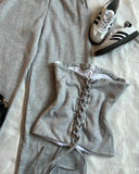 Dermearne  Y2K Light Gray Pants Suit Womens Harajuku Sexy Slim Tube Tops Goth High Waisted Sweatpants Hot Girl Autumn Winter Two Piece Sets