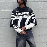 DERMEARNE Y2K Men Women Retro Harajuku Punk Casual Splicing Sweatshirt New Fashion Street Design Fake Two Piece Hip Hop Loose Long Sleeves