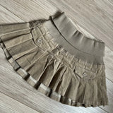 DERMEARNE Y2K Streetwear Khaki Pleated Skirt Womens Clothing Harajuku Hot Girl Sweet Goth Sexy Slim Ribbed Elastic Waist High Waist Skirt