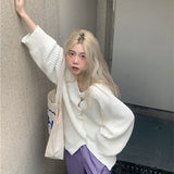 DERMEARNE Y2K Sweet White Women Cardigan Korean Knitted Loose Long Sleeve Female Sweater Preppy Style New All Match Ladies Casual Tops