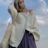 DERMEARNE Y2K Sweet White Women Cardigan Korean Knitted Loose Long Sleeve Female Sweater Preppy Style New All Match Ladies Casual Tops