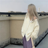 DERMEARNE Y2K Sweet White Women Cardigan Korean Knitted Loose Long Sleeve Female Sweater Preppy Style New All Match Ladies Casual Tops